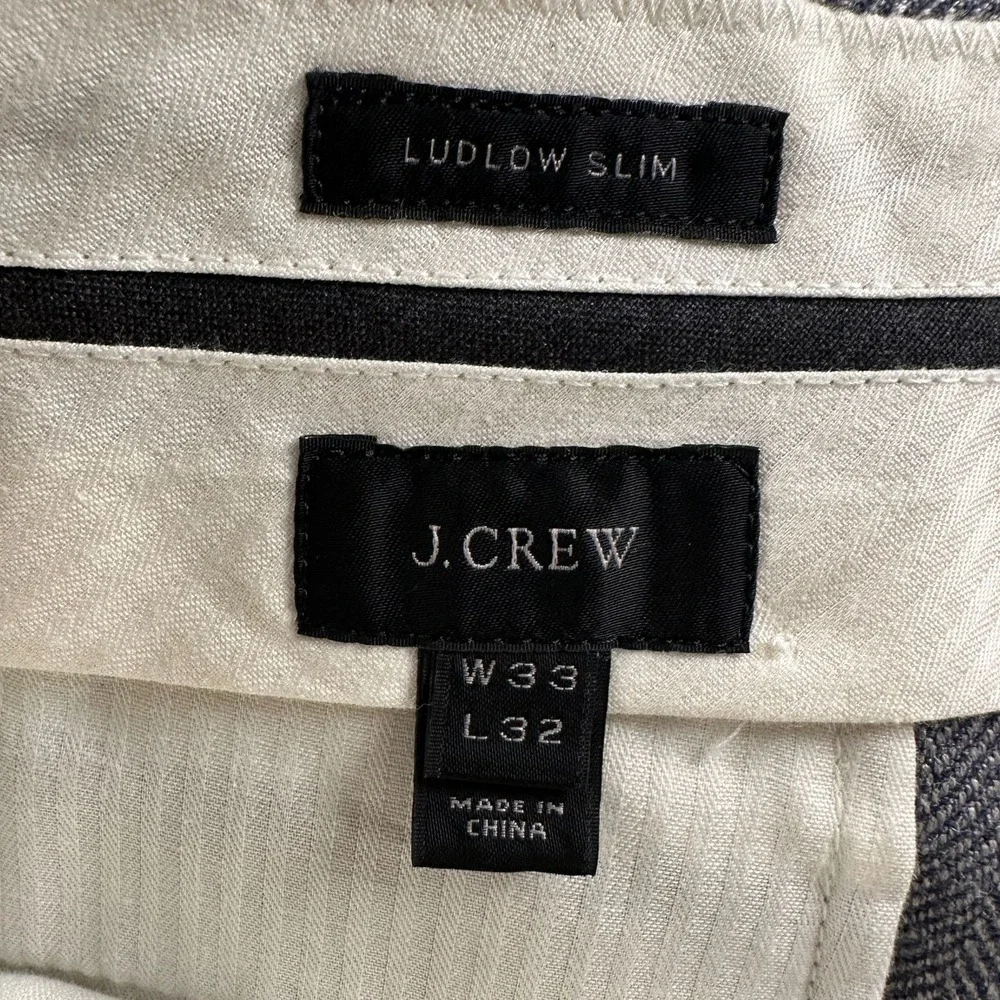 J.Crew Ludlow Slim Pants Mens 33x32 Gray Herringbone Italian Cloth Dress Trouser